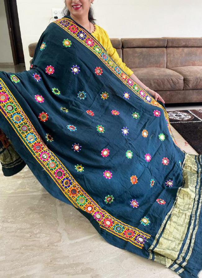 Silk Morpeach Navratri Wear Embroidery Work Dupatta